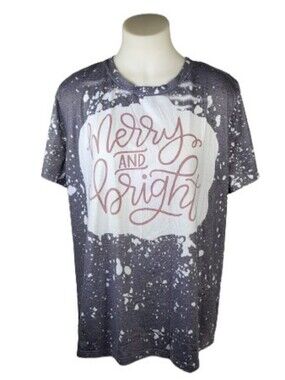 Tees2urdoor Gray White "Merry & Bright" Short Slv T-shirt Sz XL